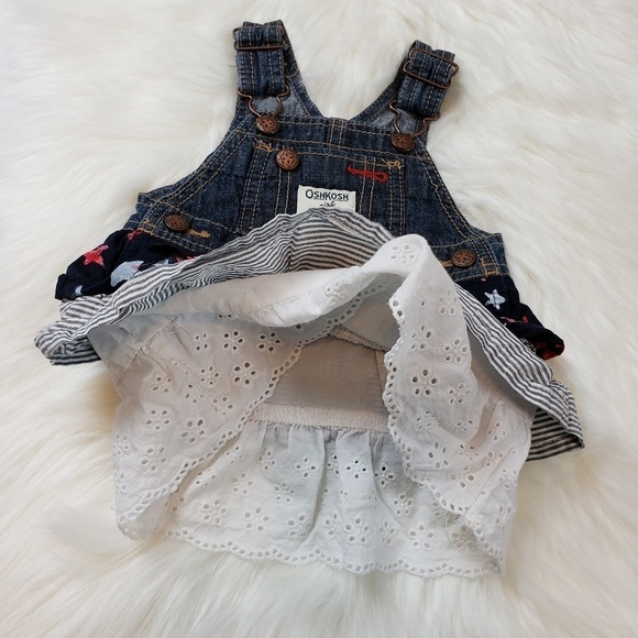 OshKosh Overalls Denim Dress Star Girls Vestbak 9M - Picture 3 of 8